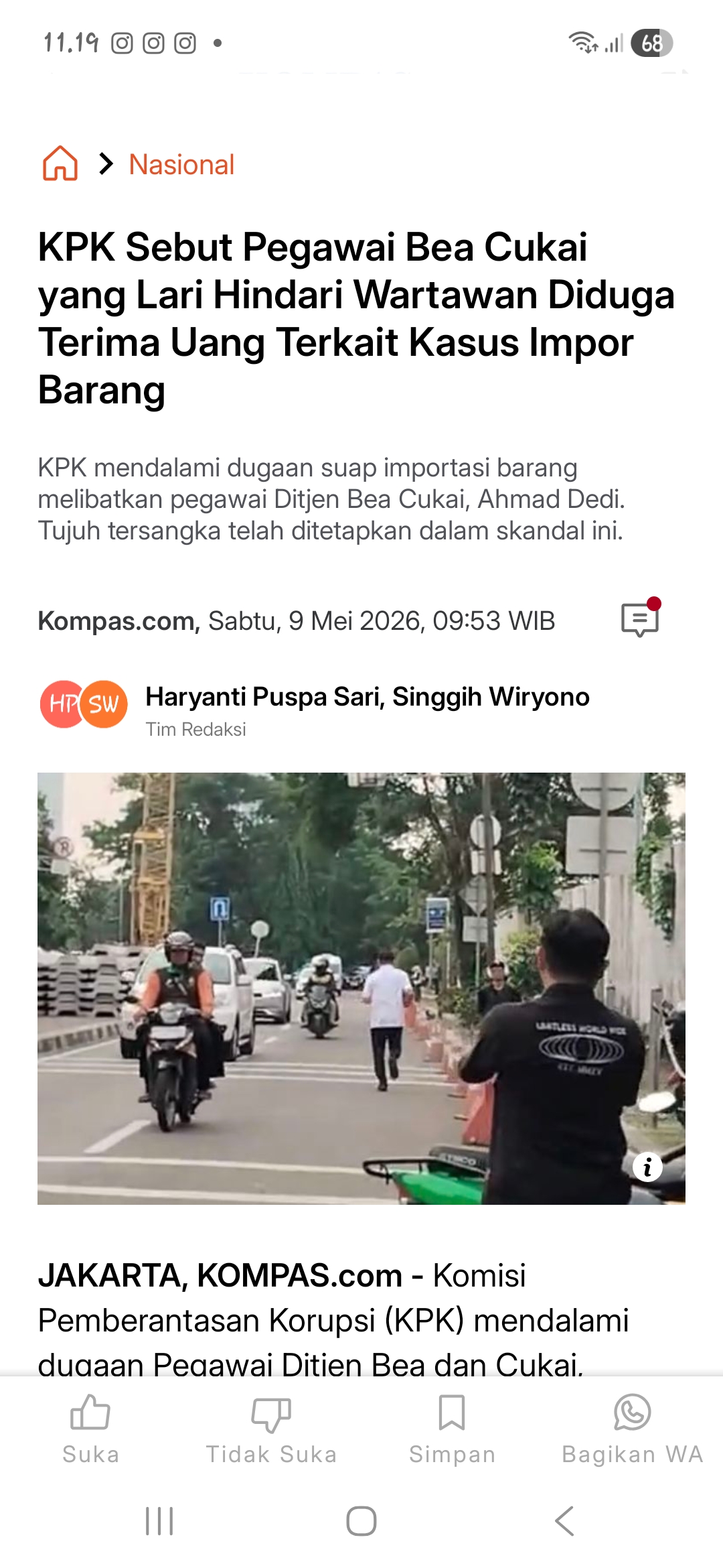 Analisis Kesalahan Berbahasa KPK Sebut Pegawai Bea Cukai yang Lari Hindari Wartawan Diduga Terima Uang Paragraf Terkait: "KPK sebut pegawai Bea Cukai yang lari hindari wartawan diduga terima uang terkait proses importasi barang.