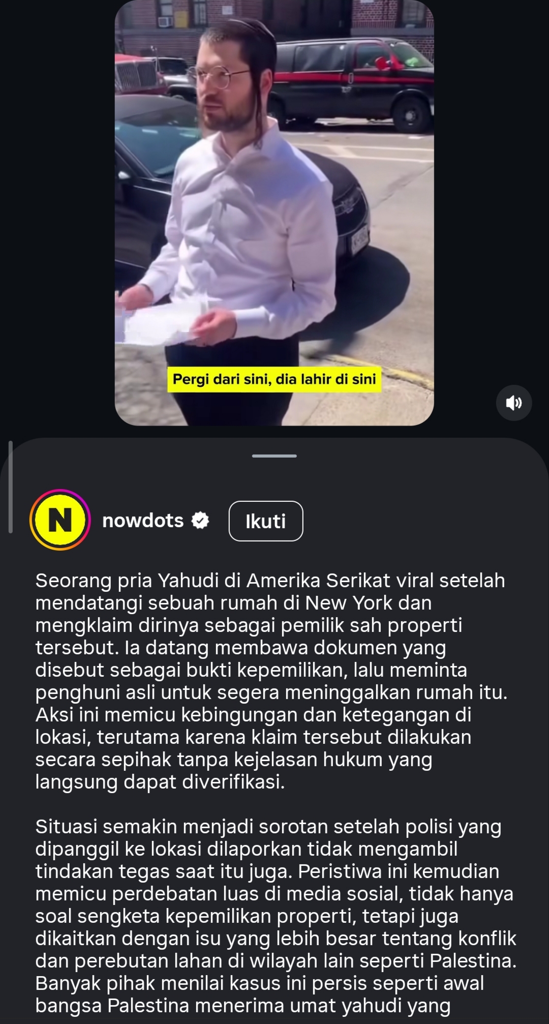 Kesalahan caption berita Instagram akun @nowdots
