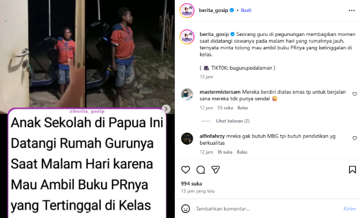 Kesalahan headline “Anak sekolah di Papua ini Datangi Rumah Gurunya saat malam Hari karena mau ambil Buku PR nya yang Tertinggal di Kelas”